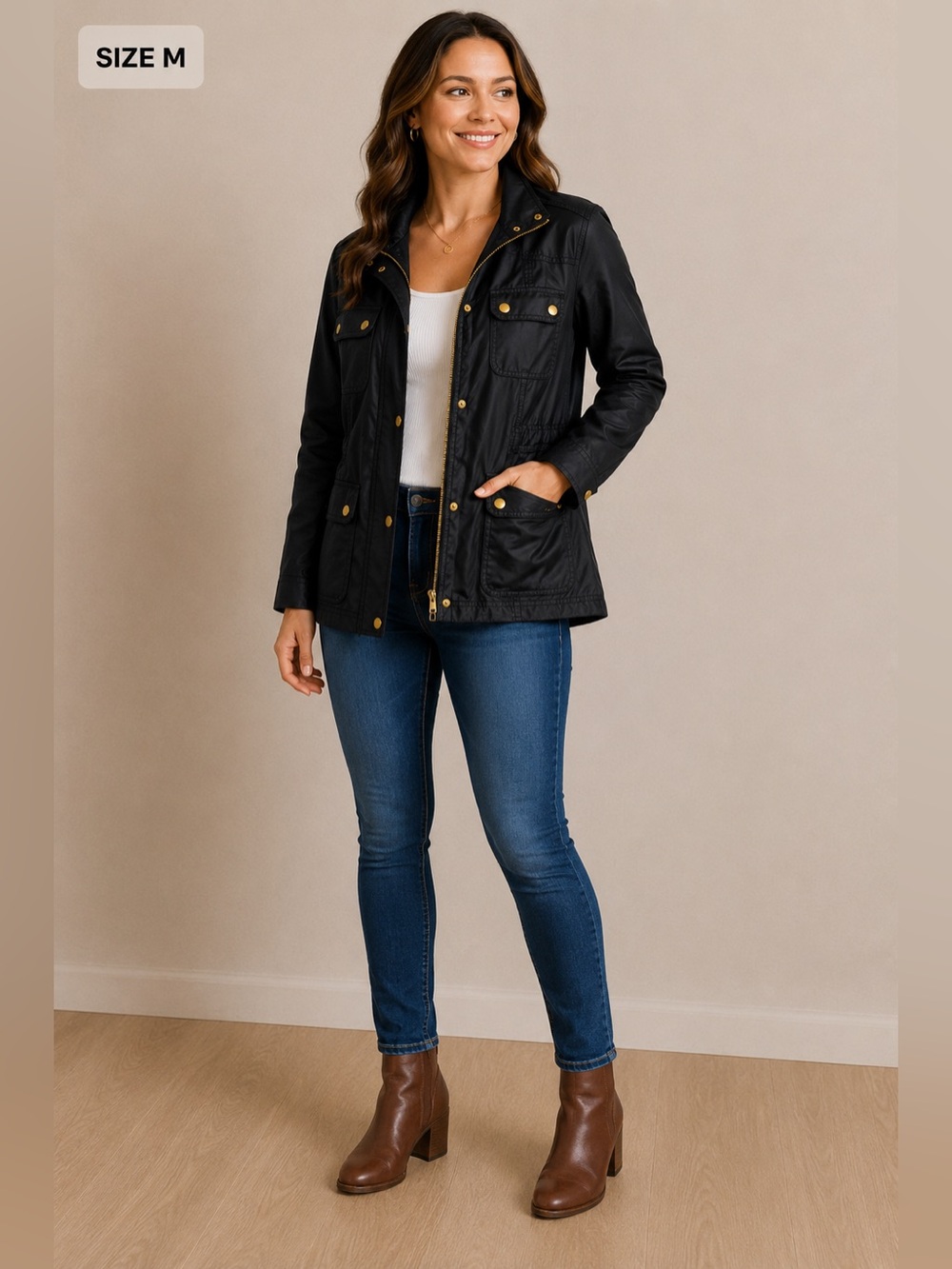 Caslon Dark Navy Wax Coated Utility Jacket with Gold-Tone Hardware
